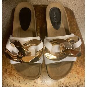 JW Anderson White Leather Gold Chain Slide Sandals Size 40 or US Size 9